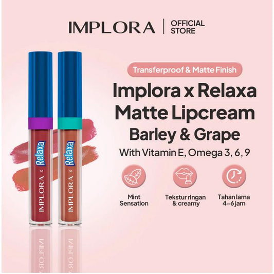 Implora x Relaxa Matte Lip Cream – Barley & Grape Edition – Smooth Long-Lasting Lip Color
