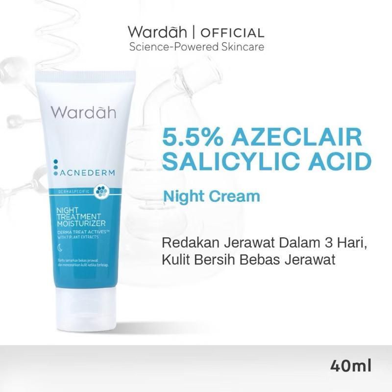 Wardah Acnederm BHA Night Cream – Clear Skin Glow Moisturizer for Acne-Prone Face (40ml)
