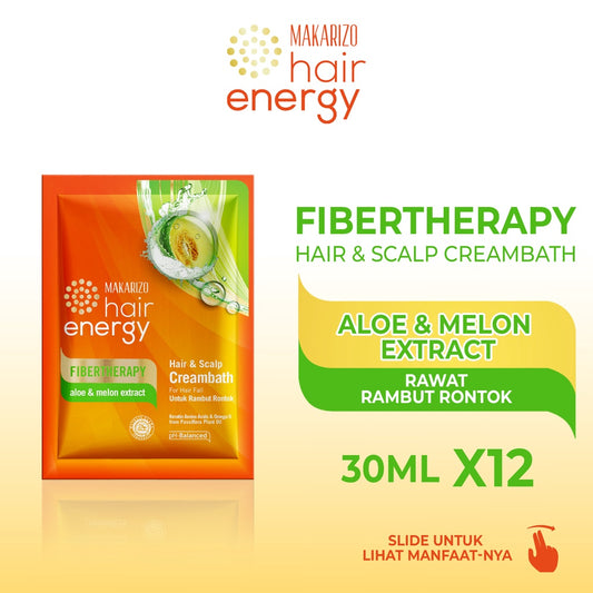 PAKET ISI 12 - Makarizo Hair Energy Fibertherapy Hair & Scalp Creambath Aloe & Melon 30 mL