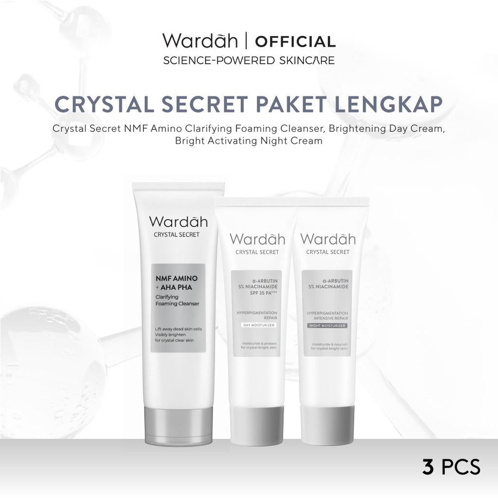 WARDAH Crystal Secret Complete Skincare Set | NMF Amino + AHA PHA Clarifying Foaming Cleanser & More | Brightening & Dark Spot Solution | Complete Daily Routine