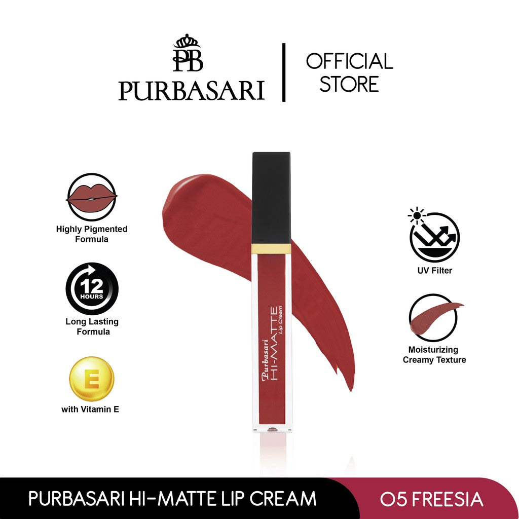 Purbasari Hi-Matte Lip Cream 05 Freesia / Matte Lipcream / Matte Lipstick - Lembut Tahan Lama Pelembab Pigmentasi Tinggi