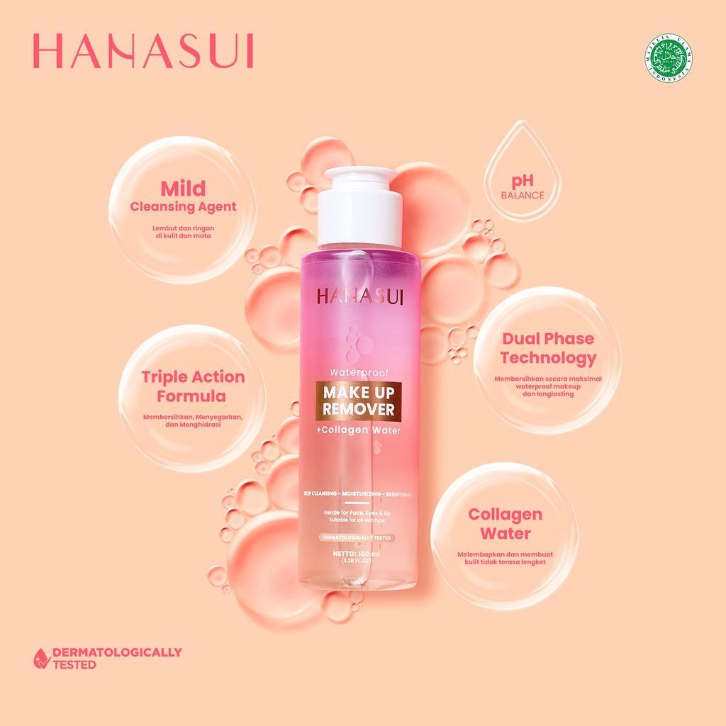 HANASUI Skincare Trio - Collagen Micellar Cleansing Water 100ml & Makeup Remover Set with Fix & Glow Setting Spray