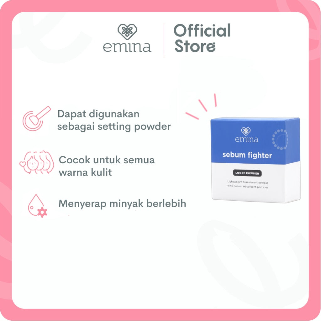 Emina Sebum Fighter Loose Powder 8 g - Bedak Tabur Translucent Matte, Kontrol Minyak