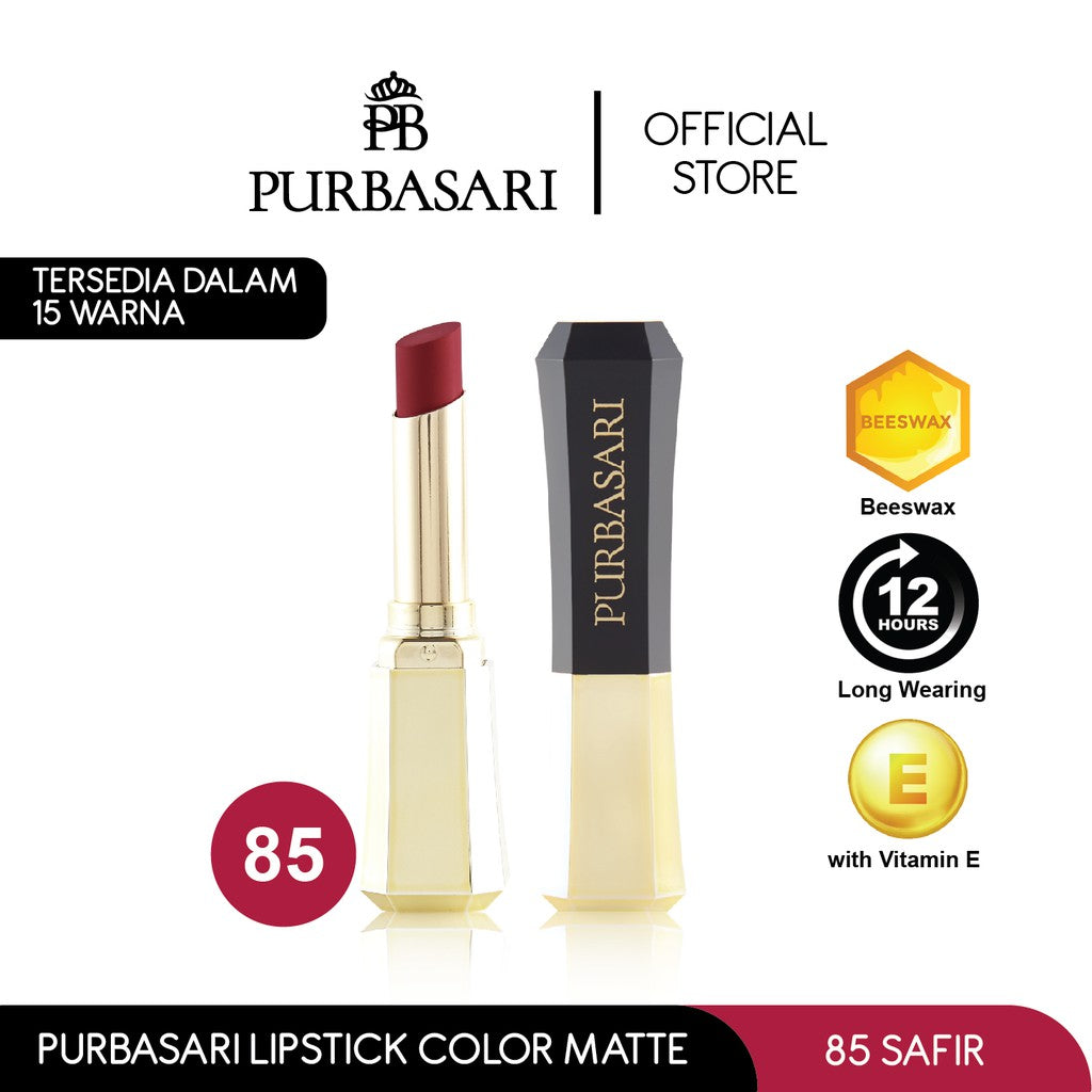 Purbasari Lipstick Color Matte 85 / Lipstick Matte / Lipstick tahan 12jam - Ringan dan lembut di bibir