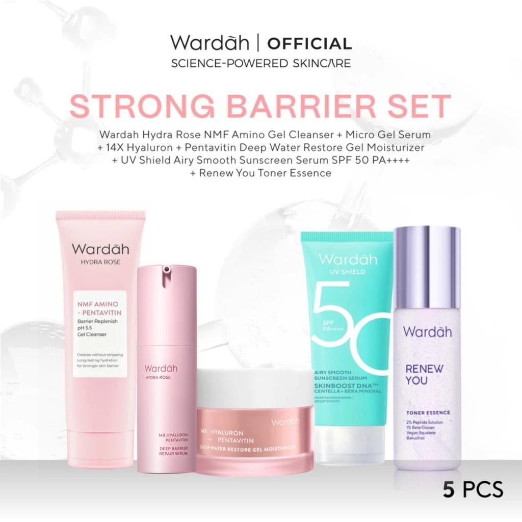 Wardah Bright Booster Set - 5 Pieces Complete Skincare Solution with Face Wash Toner Serum Moisturizer & Sunscreen for Clear Healthy Skin