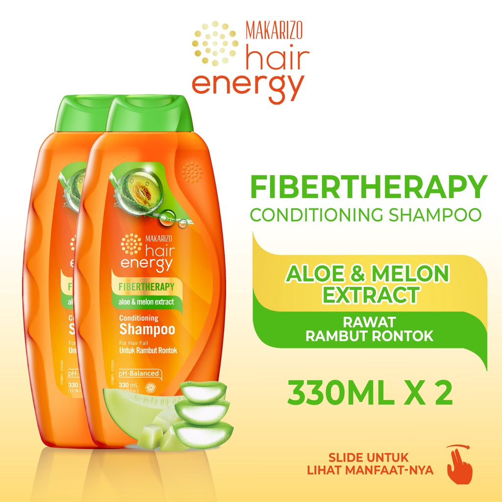 PAKET ISI 2 - Makarizo Hair Energy Fibertherapy Conditioning Shampoo Aloe & Melon 330 mL