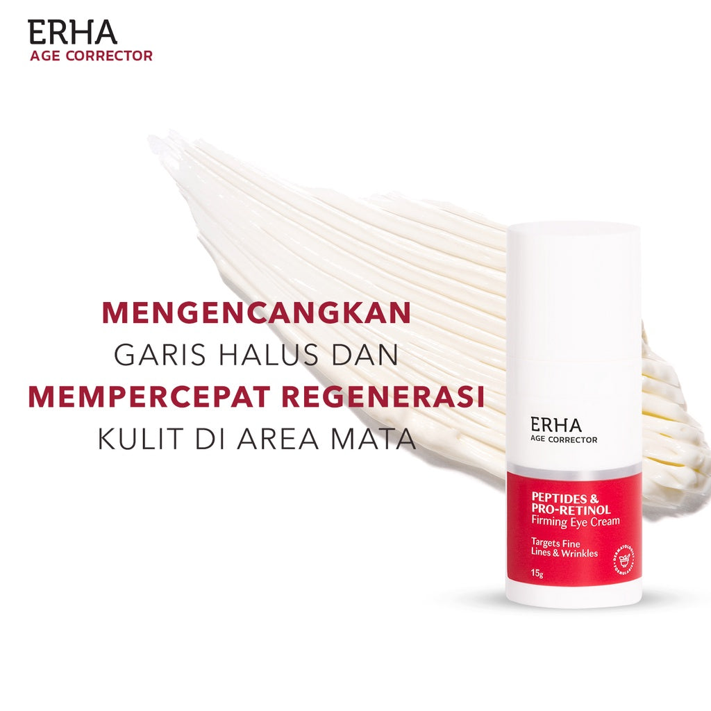 ERHA Age Corrector Peptides & Pro-Retinol Firming Eye Cream 15g - Krim Mata Anti Aging | Menyamarkan Garis Halus Keriput Kerutan Kantong Mata | Mencerahkan Mata Panda | Retinol