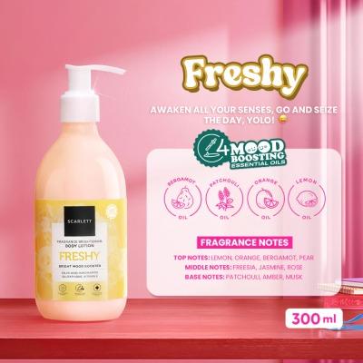 Scarlett Fragrance Brightening Body Lotion – Freshy 300ml | Brightening Daily Moisturizer with Glutathione & Niacinamide | Light, Citrus Floral Scent & Radiant Glow