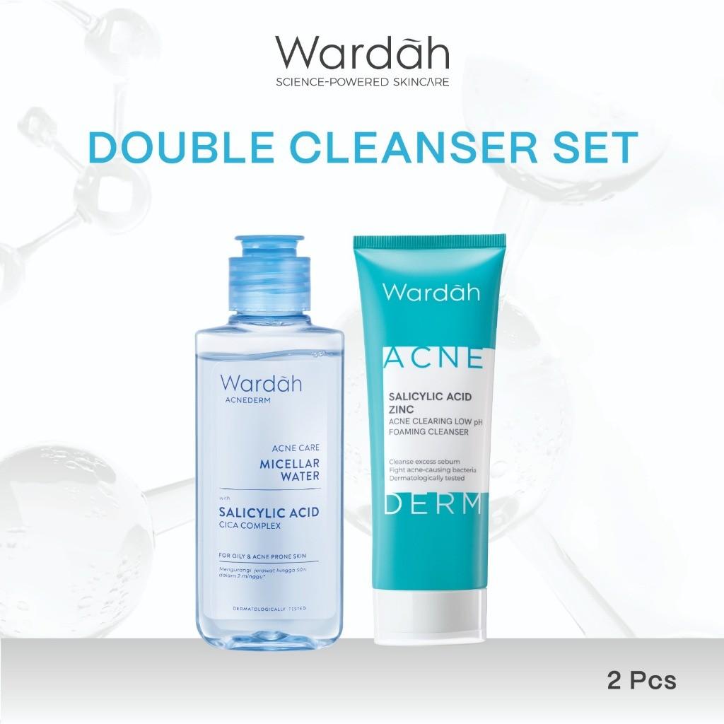 Wardah Double Cleanser Set | Micellar Water 100ml + Acnederm Gel Cleanser | Deep Cleansing for Acne-Prone Skin | Oil-Free | Gentle Daily Skincare