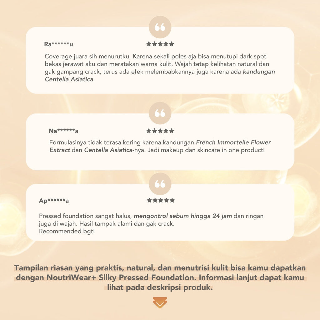 YOU NoutriWear+ Silky Pressed Foundation Full Coverage Oil Control & Tahan Lama 24 Jam | Bedak Padat Perfect Coverage | Bedak Pengontrol Minyak