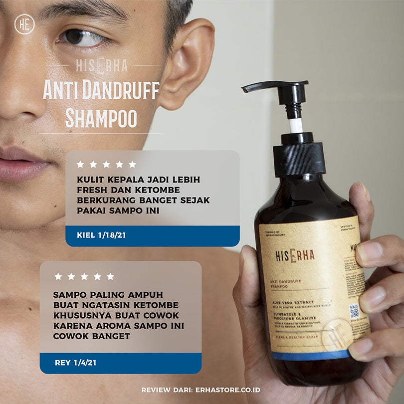 HIS ERHA Anti Dandruff Shampoo 270ml - Shampoo khusus Pria untuk Membantu Mengatasi Ketombe/Gatal, Menutrisi Rambut, dan Melembapkan Kulit Kepala, Wangi Segar Maskulin, Verified by Dermatologist, Piroctone Olamine & Climbazole, D-Panthenol, Aloe Vera