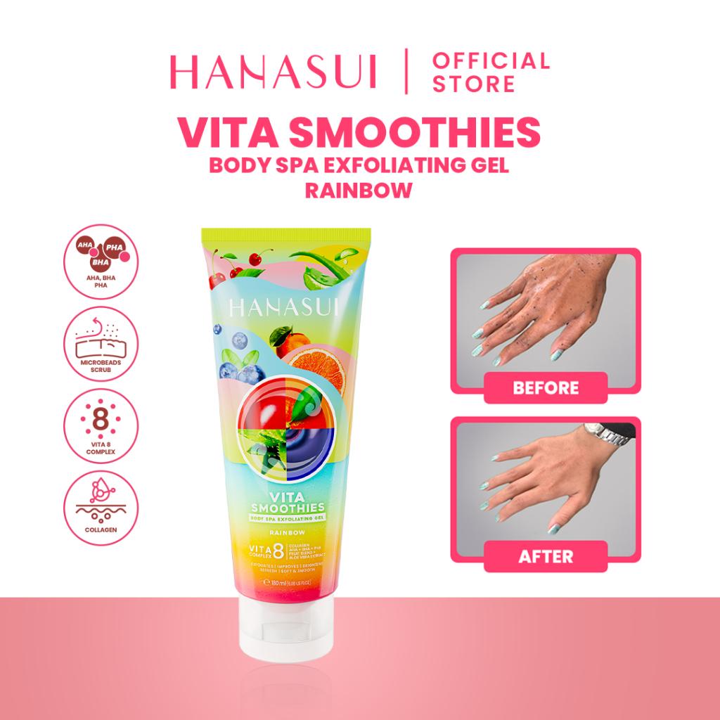 Hanasui Vita Smoothies Body Spa Exfoliating Gel 180ml Gentle Body Scrub & Peel with Double Exfoliator AHA BHA PHA Microbeads Collagen