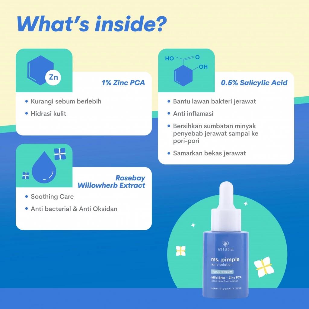 Emina MS Pimple Acne Solution Face Serum 30 mL - Oil Control & Alcohol-Free Formula with Mild BHA & Zinc PCA for Acne Treatment