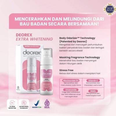 Deorex Body Odorizer Spray Extra Whitening – 60ml | Odor Neutralizer & Brightening Care for Underarms and Body | Alcohol-Free & Gentle for Daily Use