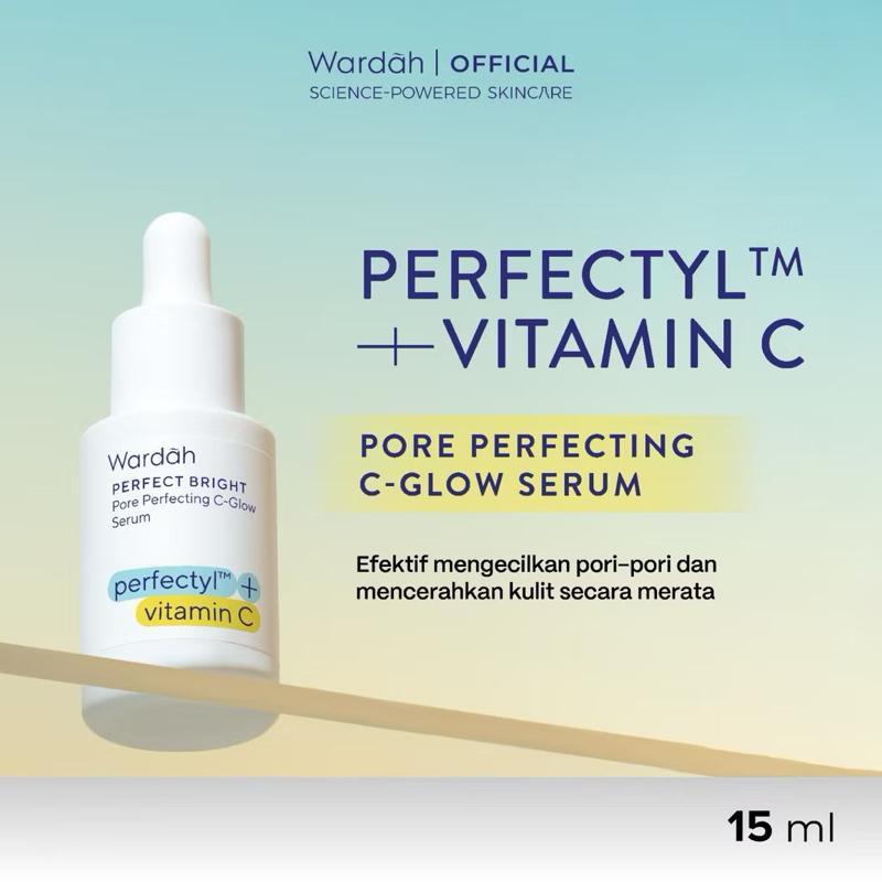 Wardah Perfect Bright C-Glow Serum - Pore Blurring, Peeling & Brightening with C-Vitamin Complex for Sensitive Skin - 15ml