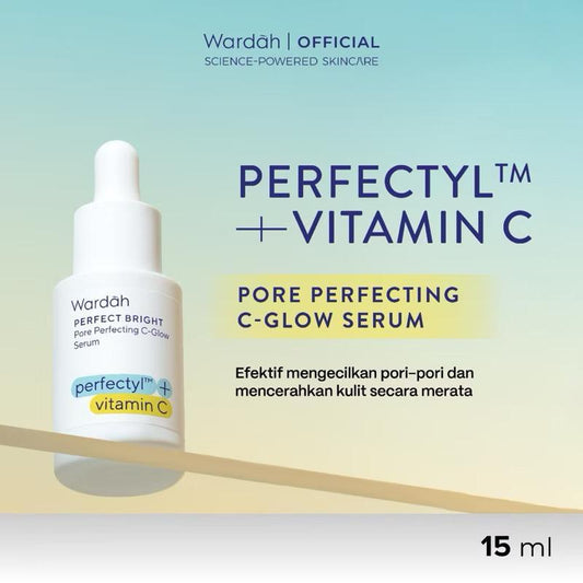 Wardah Perfect Bright C-Glow Serum - Pore Blurring, Peeling & Brightening with C-Vitamin Complex for Sensitive Skin - 15ml