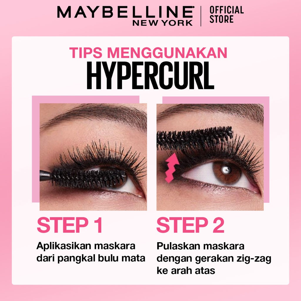 (PAKET HEMAT ISI 2) Maybelline Volum Express Hypercurl Waterproof Mascara Make Up - Black (Maskara Waterproof Tahan 36 Jam)