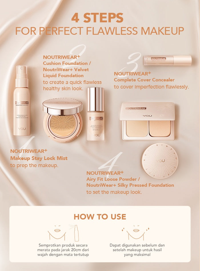 YOU NoutriWear+ Makeup Stay Lock Mist Setting Spray Oil Control Hydrating & Nourishing Tahan Lama Hingga 12 Jam Makeup Lock Kosmetik Mist