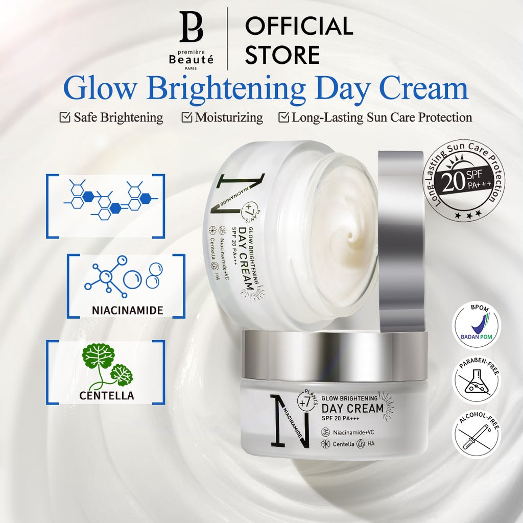 PREMIERE BEAUTE Day Cream Niacinamide Centella pelembab wajah White Glow Brightening 30g 20SPF PA+++ Cream Pemutih Wajah Calming Whitening Dark Spot Pelembab Wajah Pemutih Wajah Facial Moisturizer Brightening Gluta Lazy Cream
