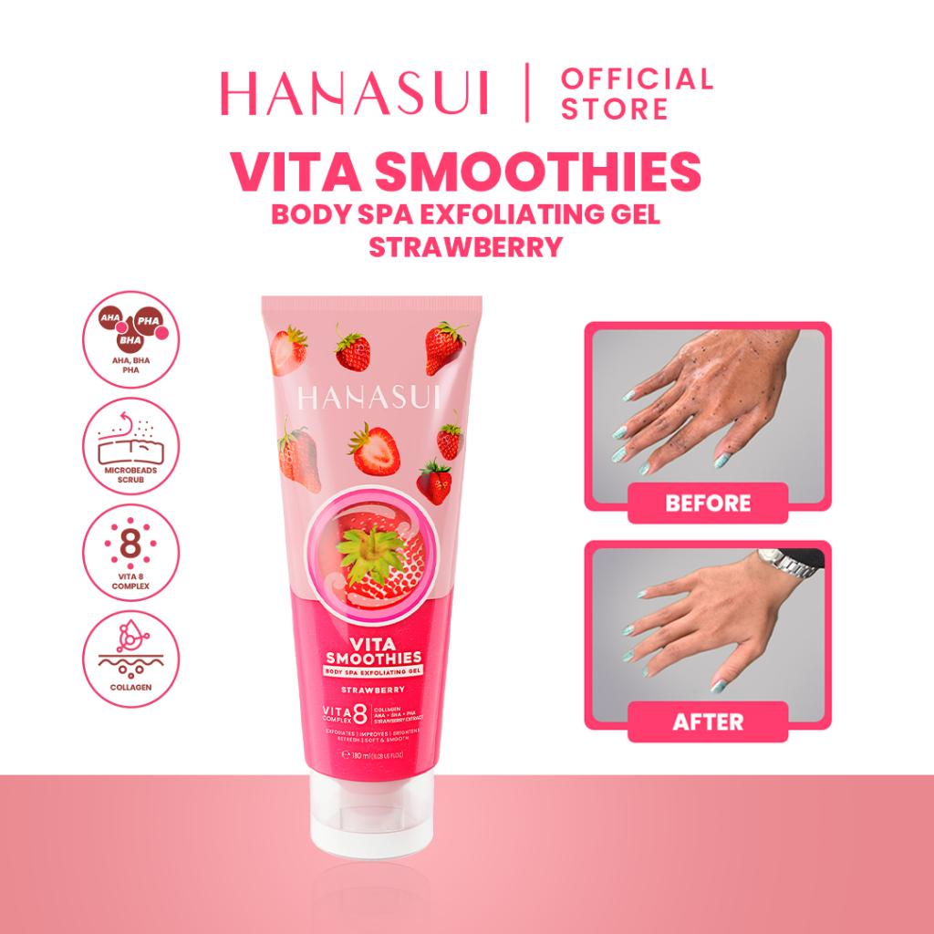 Hanasui Vita Smoothies Body Spa Exfoliating Gel 180ml Gentle Body Scrub & Peel with Double Exfoliator AHA BHA PHA Microbeads Collagen