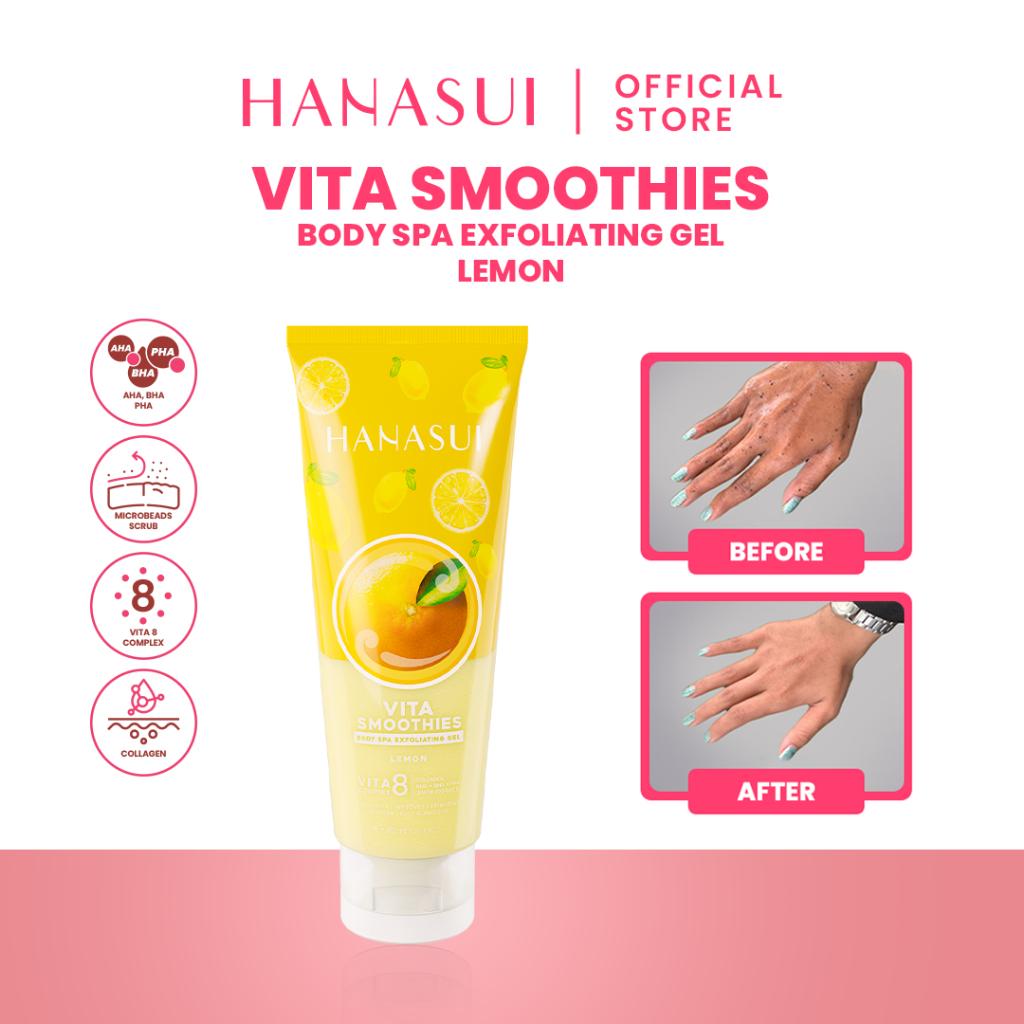Hanasui Vita Smoothies Body Spa Exfoliating Gel 180ml Gentle Body Scrub & Peel with Double Exfoliator AHA BHA PHA Microbeads Collagen