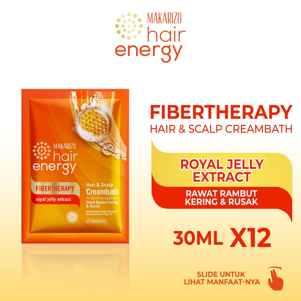 PAKET ISI 12 - Makarizo Hair Energy Fibertherapy Hair & Scalp Creambath Royal Jelly 30 gr
