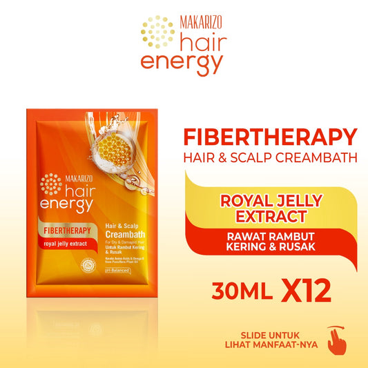 PAKET ISI 12 - Makarizo Hair Energy Fibertherapy Hair & Scalp Creambath Royal Jelly 30 gr