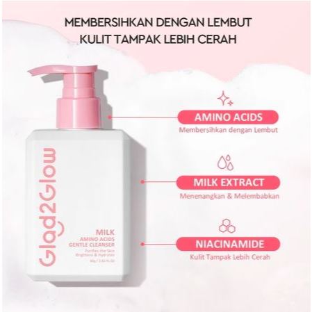 Glad2Glow – Brightening Cleanser Milk with Amino Acid 80g | Gentle Glow-Boosting Face Wash for Radiant Skin