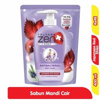 Zen Antibacterial Body Wash – Japanese Red Shiso & Juniper Berries Refill 400ml | Herbal Antibacterial Cleanse with Refreshing Aromatic Formula | Purified, Fresh & Healthy Skin