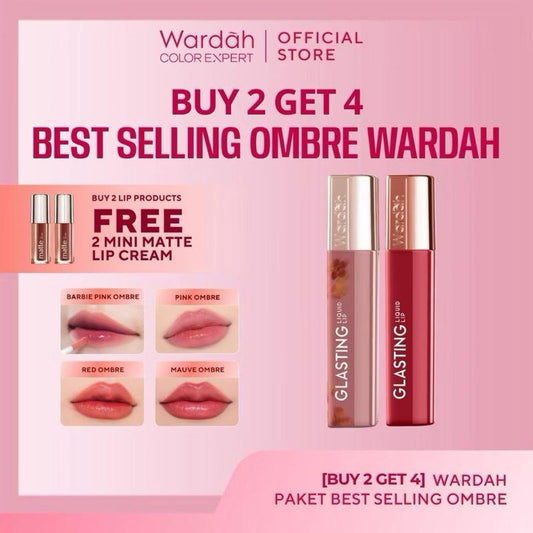 [WARDAH OMBRE BUNDLE] Glossy Lip Tint & Lipstick Set – Longlasting Waterproof Lip Makeup