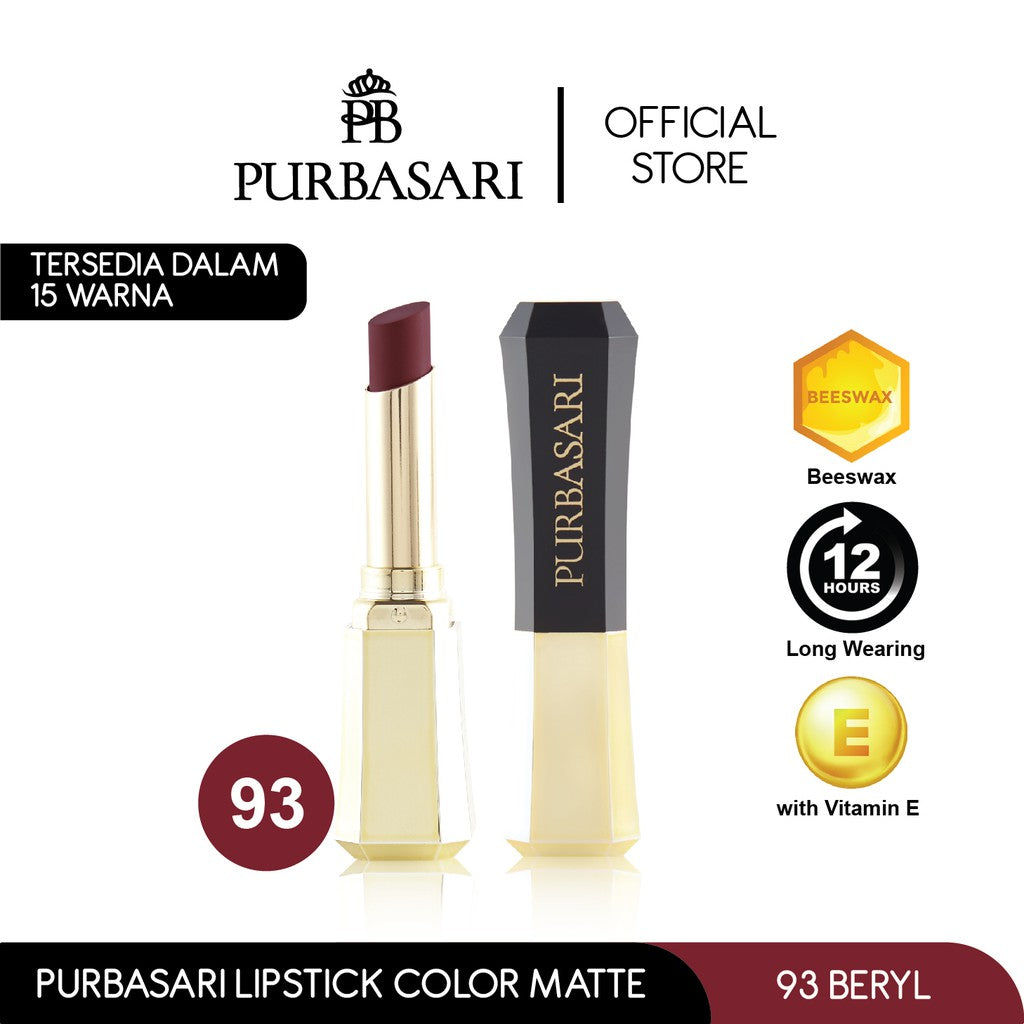 Purbasari Lipstick Color Matte 93 / Lipstick Matte / Lipstick tahan 12jam - Ringan dan lembut di bibir