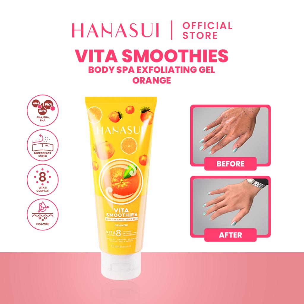 Hanasui Vita Smoothies Body Spa Exfoliating Gel 180ml Gentle Body Scrub & Peel with Double Exfoliator AHA BHA PHA Microbeads Collagen