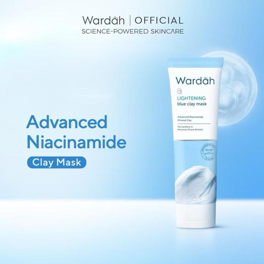 Wardah Lightening Blue Clay Mask 50g - Brightening Niacinamide & Kaolin Cooling Face Mask for All Skin Types
