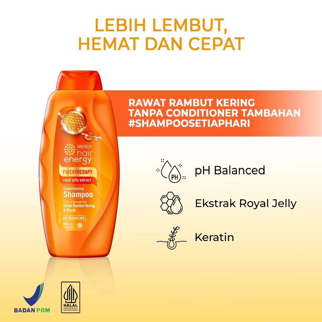 PAKET ISI 3 - Makarizo Hair Energy Fibertherapy Conditioning Shampoo Royal Jelly 330 mL