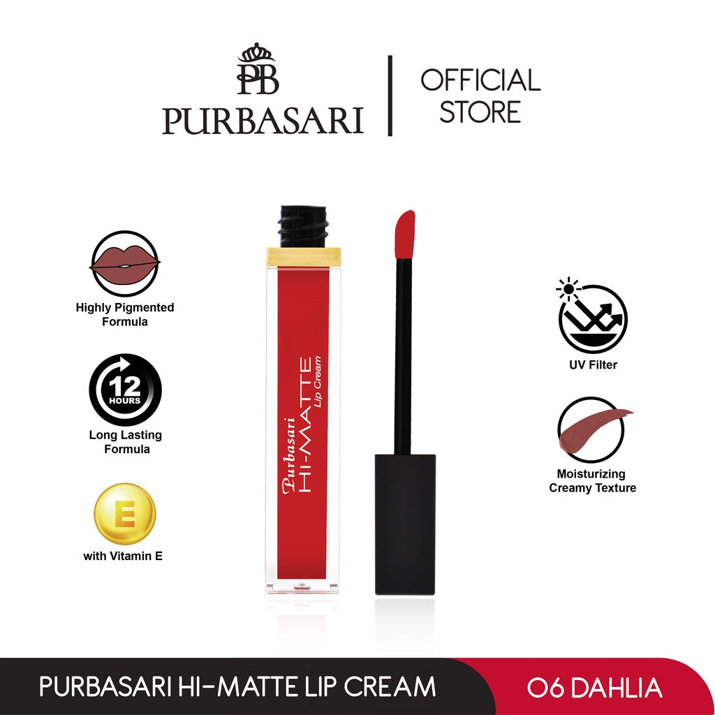 Purbasari Hi-Matte Lip Cream Shade 06 Dahlia / Matte Lipcream / Matte Lipstick - Lembut Tahan Lama Pelembab Pigmentasi Tinggi