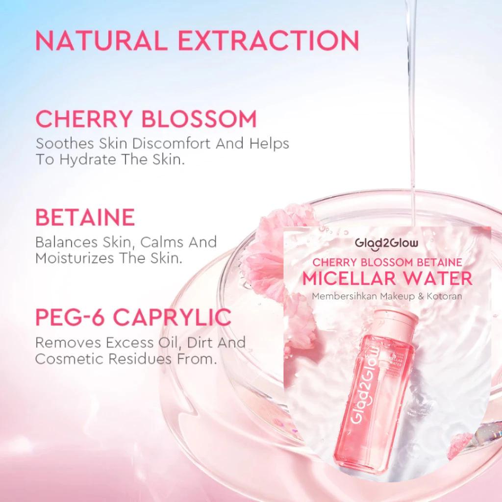 Glad2Glow Micellar Water 300mL - Gentle Cleansing & Makeup Remover for All Skin Types - Cherry Biotron Micella Water