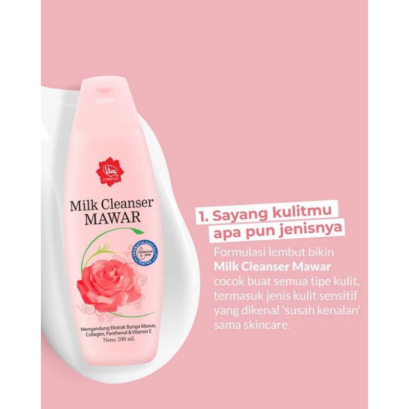 Viva Milk Cleanser Mawar 100 ml with VIT E Collagen & Panthenol for Soft Rose-Like Skin Official Store Halal Certified Dermatologically Tested