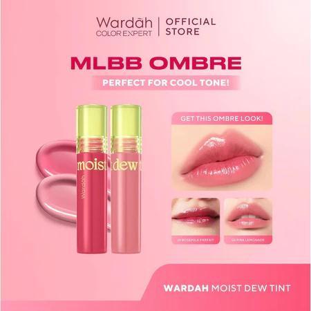 Wardah Moist Dew Tint Ombre 2PCS 3g - MLBB & Pink Lemonade - 24H Lasting Moisture, Intense Color, Lightweight Dew, Halal, Vegan, Cruelty Free