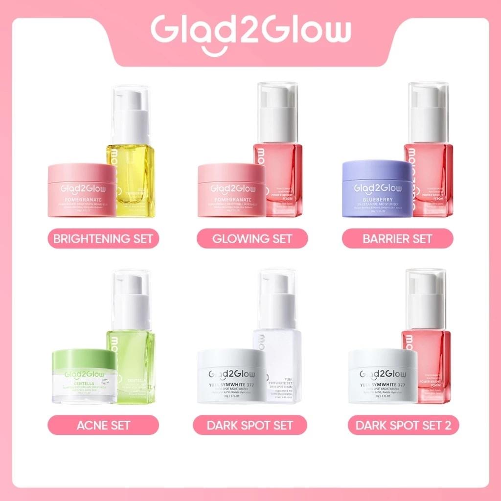 Glad2Glow 2pcs Skincare Bundle - Barrier Bright Blueberry Ceramide Centella Serum & Moisturizer Gel for Glowy Skin Care