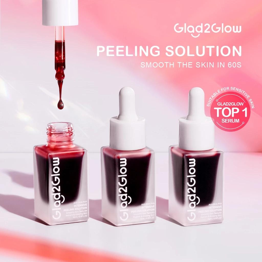 GLAD2GLOW Peeling Solution 15ml | AHA, BHA & PHA Intensive Exfoliating Serum for Dark Spots & Smooth Skin