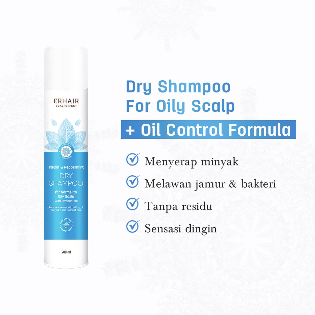 ERHAIR Scalperfect Kaolin & Peopermint Dry Shampoo - Anti Lepek Tanpa Bilas | Atasi Kulit Kepala Berminyak | Anti ketombe | Antibacterial