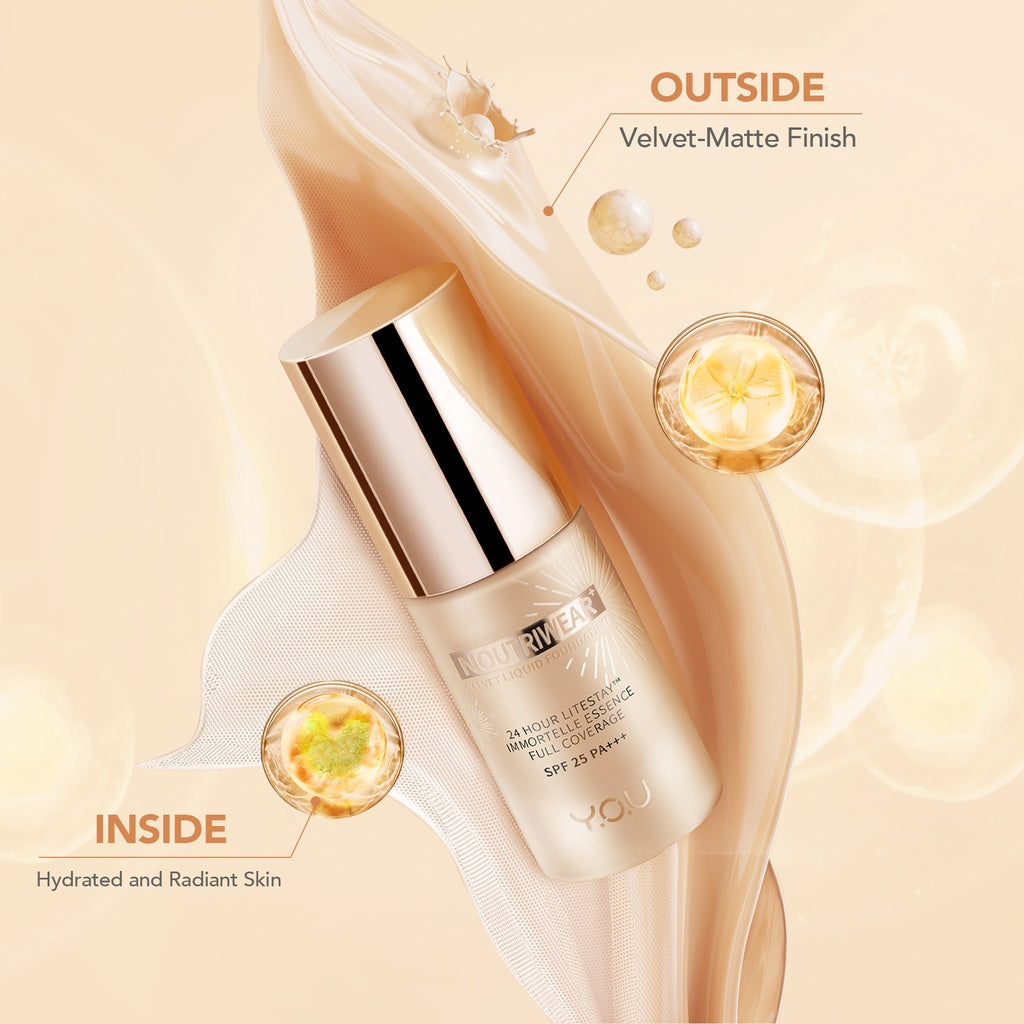 YOU 24H NoutriWear+ Velvet Liquid Foundation SPF Alas Bedak Perawatan Wajah Tahan Lama 24 Jam Full Coverage Kosmetik