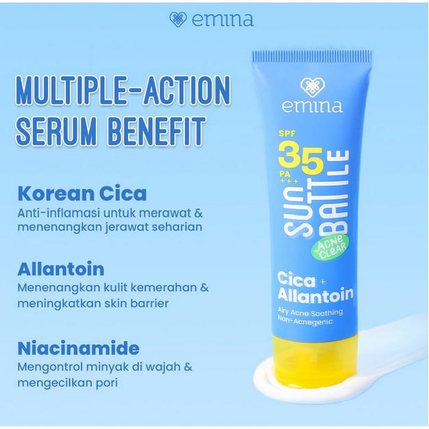 Emina Sun Battle SPF35 PA+++ – Acne Clear Sunscreen with CICA & Allantoin, 50ml
