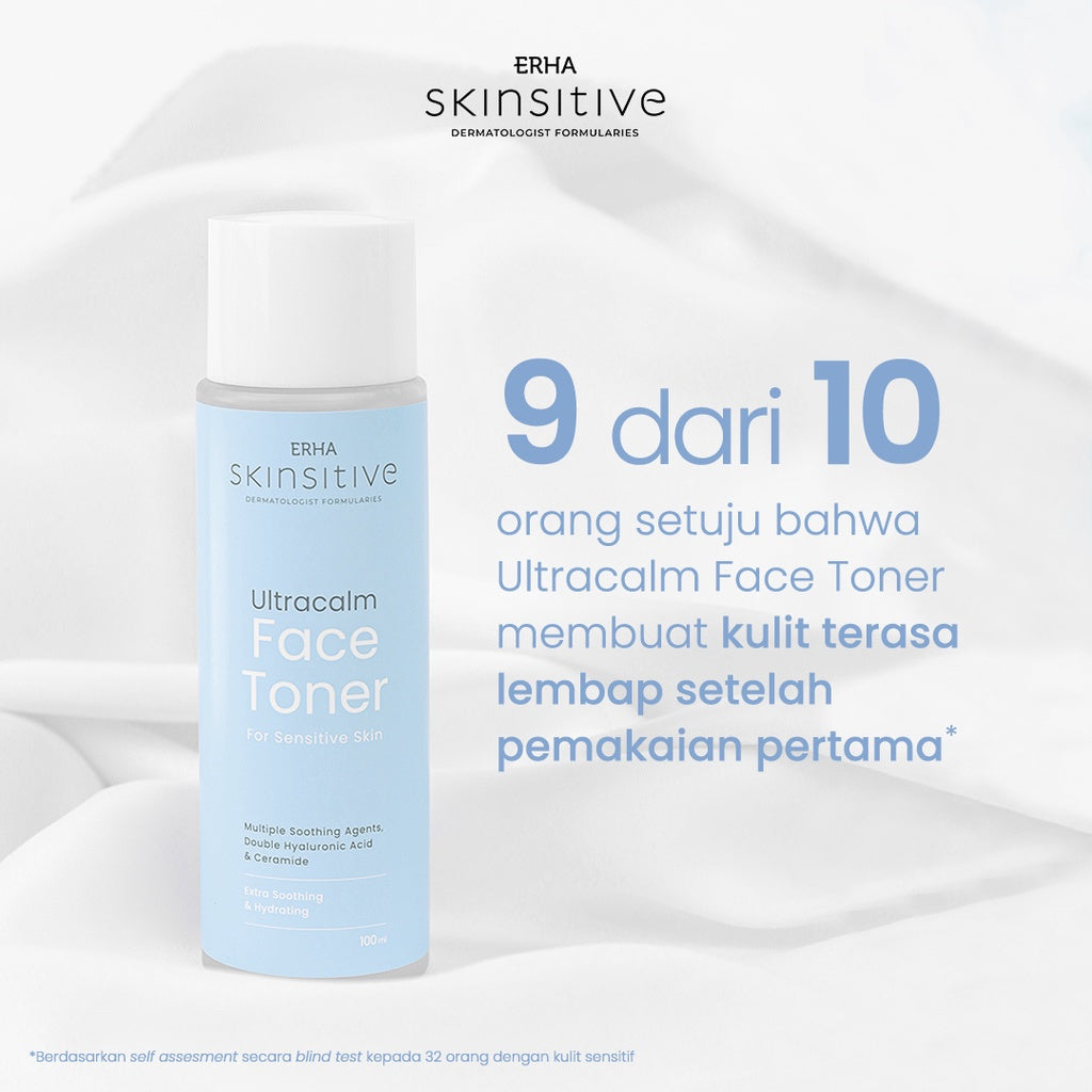 ERHA Skinsitive Ultracalm Face Toner 100g | Hydrating & Calming Toner untuk Semua Jenis Kulit (Normal - Sensitif) | Menenangkan Kulit Kering, Kemerahan, Iritasi | Skin Barrier Lebih Kuat dengan Ceramide, Niacinamide, 7 Calming Agents