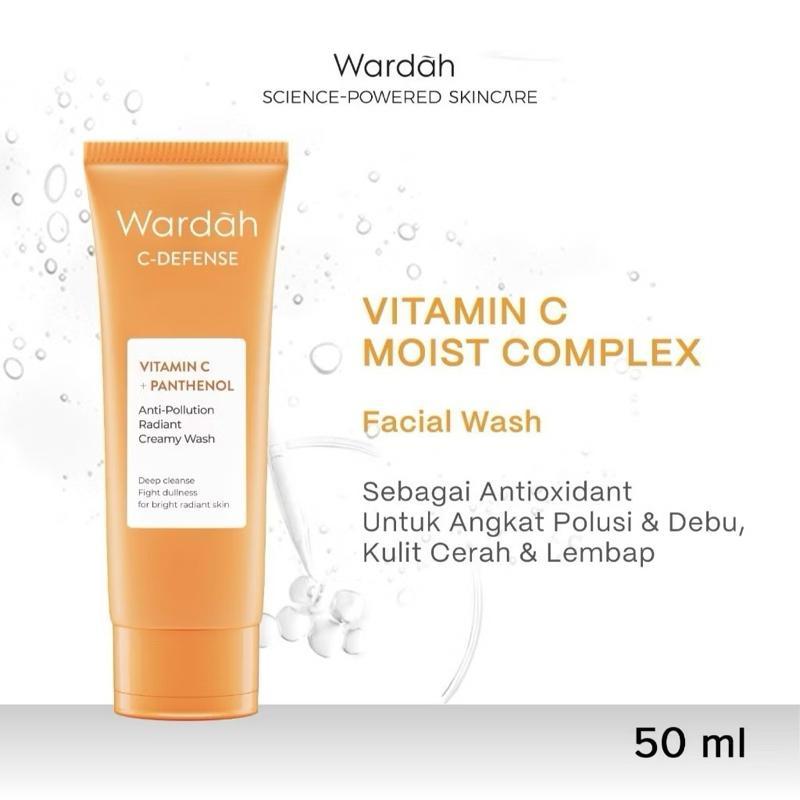 Wardah GlowGuard Vitamin C Creamy Cleanser - Gentle Daily Face Wash with High-Grade Vitamin C & Panthenol for Dull Skin - 100mL & 50mL Sizes