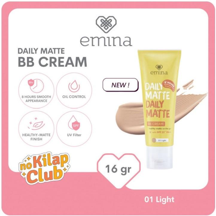 Emina Daily Matte BB Cream SPF25 PA++ 16 gr - Melembabkan, Matte Finish, Oil Control