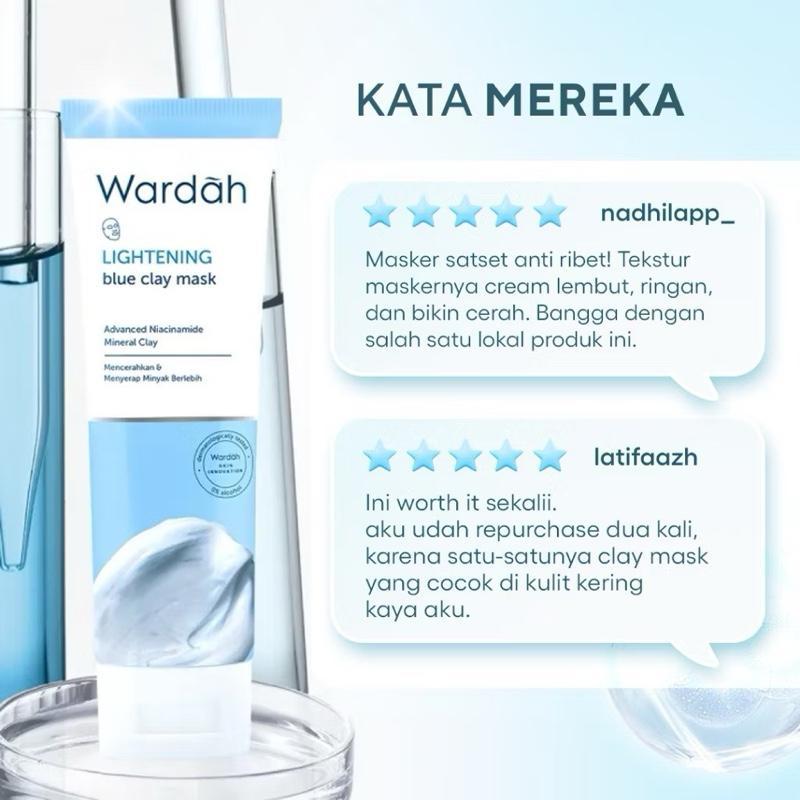 Wardah Lightening Blue Clay Mask 50g - Brightening Niacinamide & Kaolin Cooling Face Mask for All Skin Types