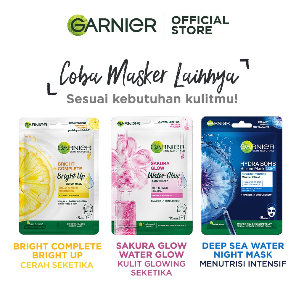 GARNIER Hyaluron Hydrating Skin Barrier Serum Masker Wajah Sakura Glow 10 Pcs Lebih Hemat skincare