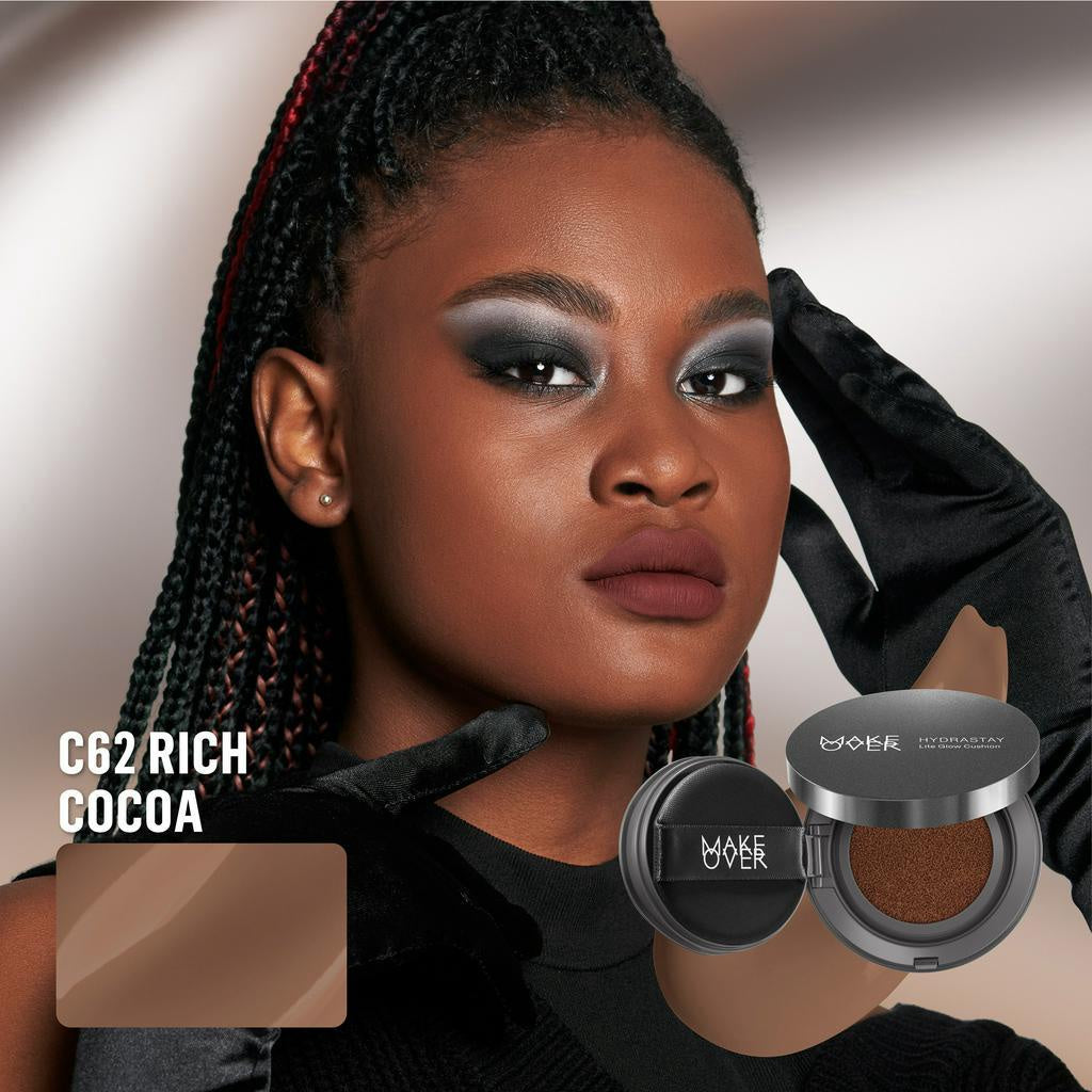 MAKE OVER Hydrastay Lite Glow Cushion 15 g - Cushion atau Foundation Compact untuk Dry Skin atau Kulit Kering BEST SELLER High Coverage Concealer Foundation Make Up Makeup