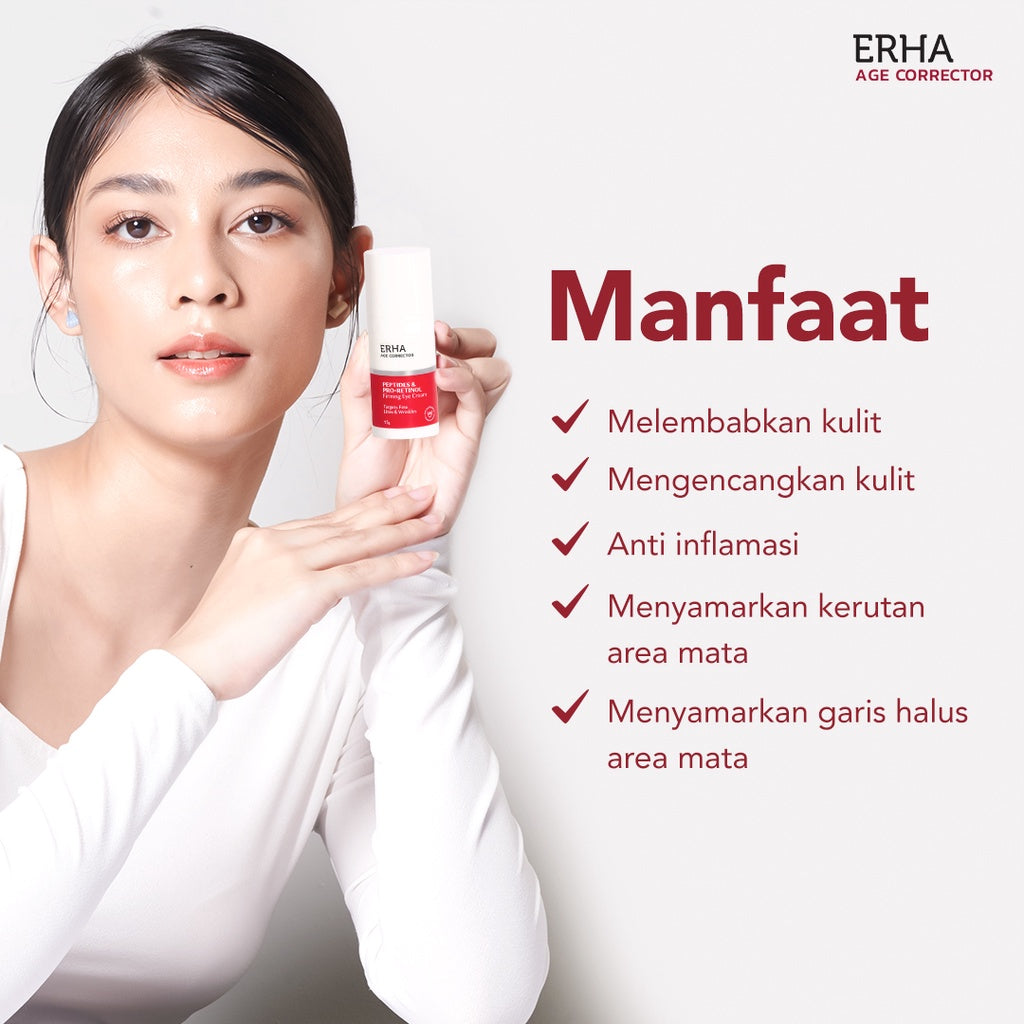 ERHA Age Corrector Peptides & Pro-Retinol Firming Eye Cream 15g - Krim Mata Anti Aging | Menyamarkan Garis Halus Keriput Kerutan Kantong Mata | Mencerahkan Mata Panda | Retinol